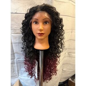 Curly 1b/burgundy synthetic wig
